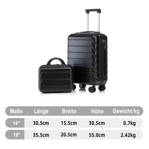 Ensemble De 2 Valises à Roulettes-valise Rigide En Abs-avec Serrure à Combinaison-noir