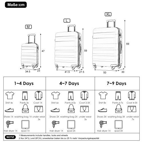 Valise Rigide à Roulettes-valise-en Abs-avec Serrure Tsa-34,5*23*47cm-couleur Dégradée Noir-gris