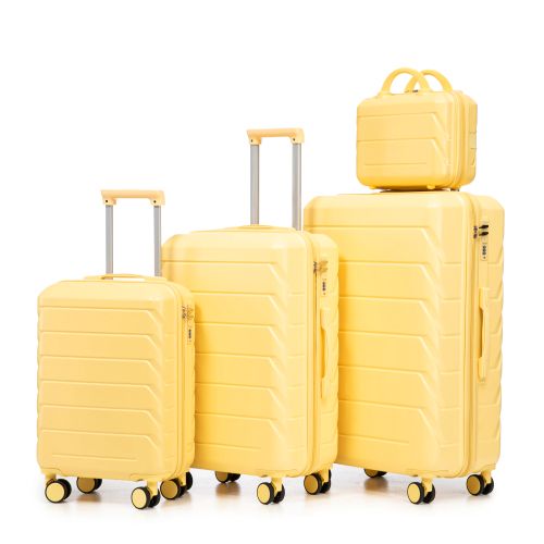 Ensemble De 4 Valises à Roulettes-en Abs–cadenas à Combinaison Intégré Et Trousse De Toilette-jaune