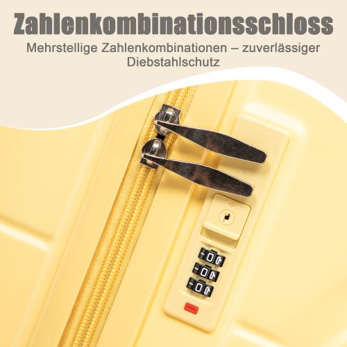 Ensemble De 4 Valises à Roulettes-en Abs–cadenas à Combinaison Intégré Et Trousse De Toilette-jaune