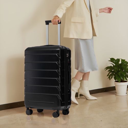 Ensemble De 4 Valises à Roulettes-en Abs–cadenas à Combinaison Intégré Et Trousse De Toilette-noir