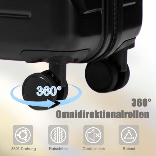 Ensemble De 4 Valises à Roulettes-en Abs–cadenas à Combinaison Intégré Et Trousse De Toilette-noir