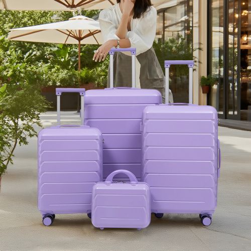 Ensemble De 4 Valises à Roulettes-en Abs–cadenas à Combinaison Intégré Et Trousse De Toilette-violet