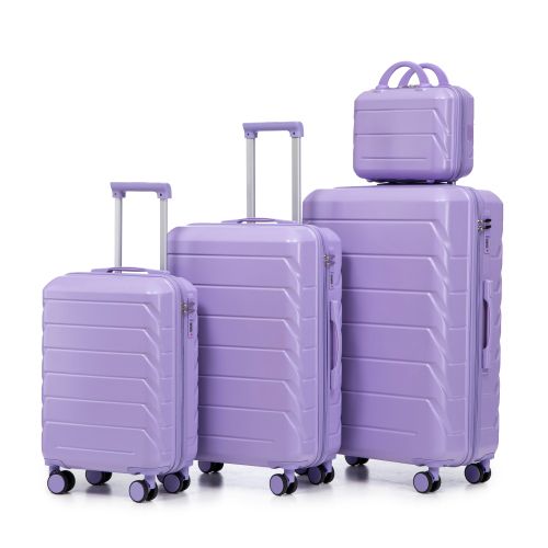 Ensemble De 4 Valises à Roulettes-en Abs–cadenas à Combinaison Intégré Et Trousse De Toilette-violet