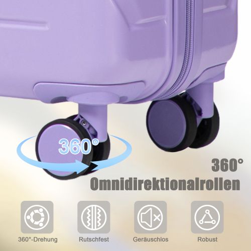 Ensemble De 4 Valises à Roulettes-en Abs–cadenas à Combinaison Intégré Et Trousse De Toilette-violet