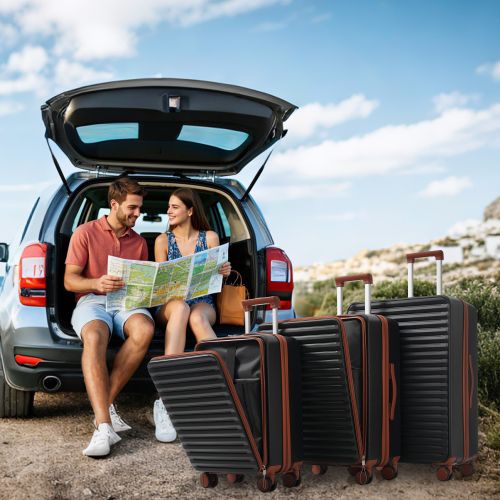 Ensemble De 3 Valises-conception à Ouverture Frontale-porte-gobelets Pliables-en Abs-tsa-noir