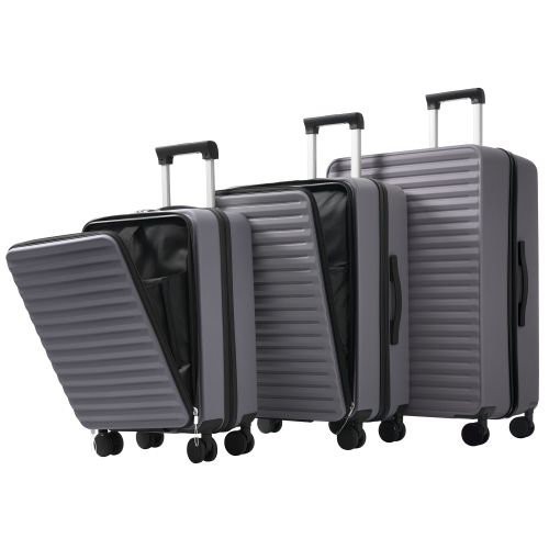 Ensemble De 3 Valises-conception à Ouverture Frontale-porte-gobelets Pliables-en Abs-tsa-gris