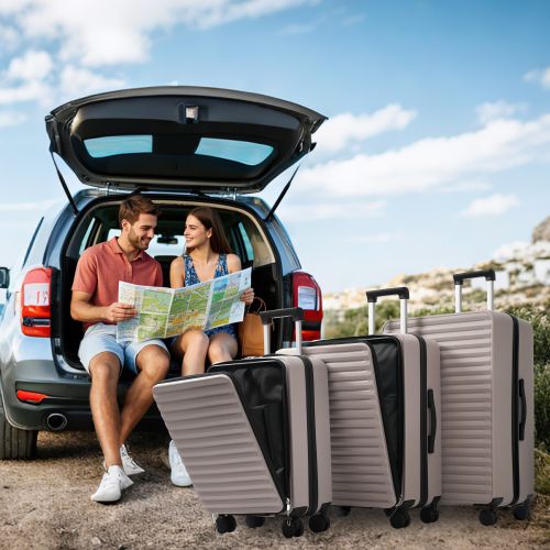 Ensemble De 3 Valises-conception à Ouverture Frontale-porte-gobelets Pliables-en Abs-tsa-brun