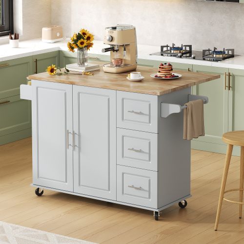 Îlot De Cuisine Mobile-plateau En Chêne-desserte-porte-serviettes-gris