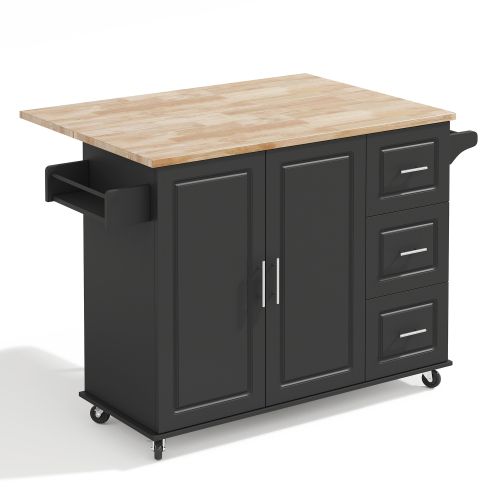 Îlot De Cuisine Mobile-plateau En Chêne-desserte-porte-serviettes-noir