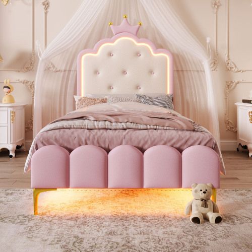 Lit Enfant 90 X 200 Cm-collection Lit De Princesse-led-lit Simple-en Pu-rose