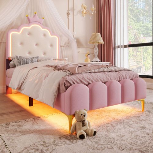Lit Enfant 90 X 200 Cm-collection Lit De Princesse-led-lit Simple-en Pu-rose