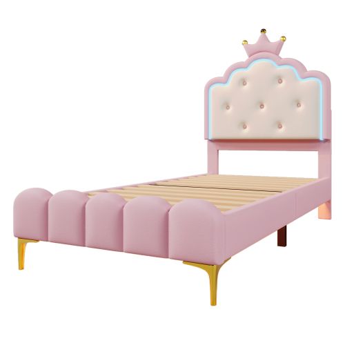 Lit Enfant 90 X 200 Cm-collection Lit De Princesse-led-lit Simple-en Pu-rose