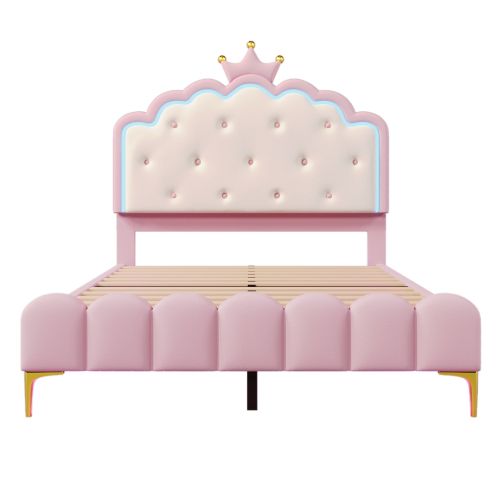 Lit Enfant 140 X 200 Cm-collection Lit De Princesse-led-lit Gigogne Avec 2 Tiroirs-en Pu-rose