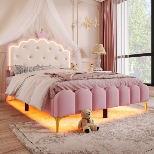 Lit Enfant 140 X 200 Cm-collection Lit De Princesse-lit Capitonné-en Pu-rose
