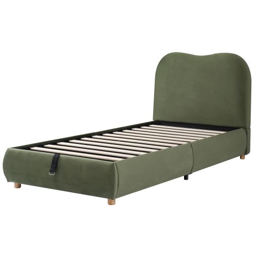 Lit Enfant 90 X 200 cm-Lit Coffre-rangement Hydraulique-Velours-Vert