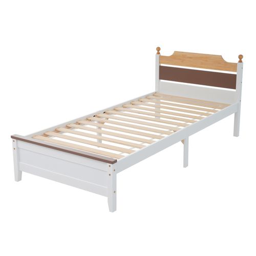Lit Double En Bois-design Contrasté-cadre En Pin -lit Jeune, Lit Adulte-90x200 Cm-blanc