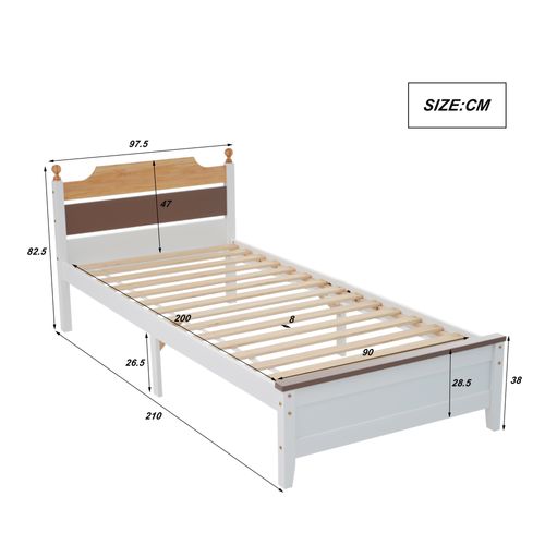 Lit Double En Bois-design Contrasté-cadre En Pin -lit Jeune, Lit Adulte-90x200 Cm-blanc
