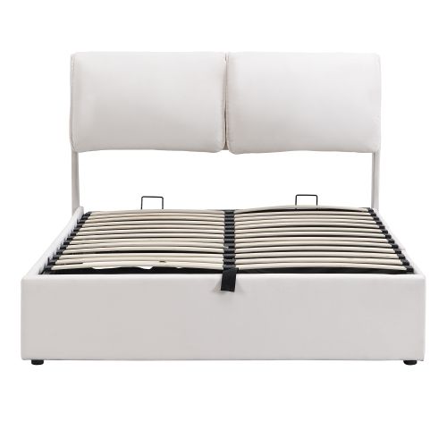 Lit Double 140*190cm-sommier Hydraulique-rangement-3 Tiroirs-lit Adulte-en Velours-beige