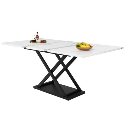 Table à Manger Extensible(120-160 X 80 Cm)-pour La Cuisine Et Le Salon-en Marbre-blanc
