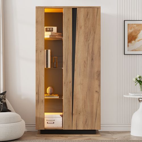 Vitrine 160 Cm-avec Séparateurs En Verre-meuble De Salon à 8 Étagère-Naturel