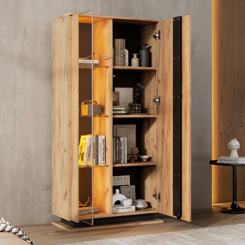 Vitrine 160 Cm-avec Séparateurs En Verre-meuble De Salon à 8 Étagère-Naturel