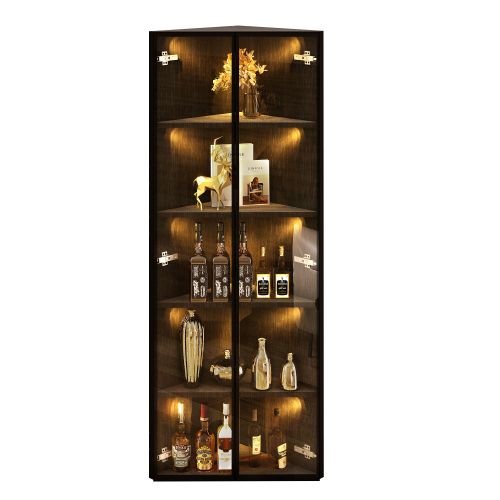 Vitrine LED-Angle Droit à 90°-Meuble de Rangement-Idéal petits espaces-En Verre-Noir