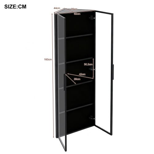 Vitrine LED-Angle Droit à 90°-Meuble de Rangement-Idéal petits espaces-En Verre-Noir