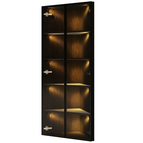 Vitrine LED-Angle Droit à 90°-Meuble de Rangement-Idéal petits espaces-En Verre-Noir