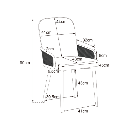 6 Chaises De Table-en Velours-design Rotin-avec Quatre Pieds En Métal (effet Bois)-gris