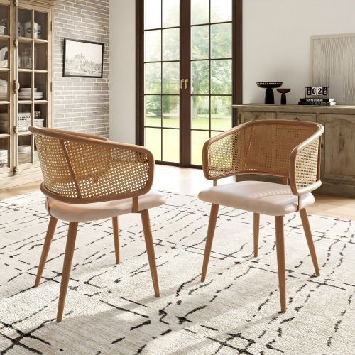 6 Chaises De Table-avec Dossier En Rotin-pieds En Métal (effet Bois)-gris