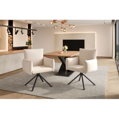 2 Chaises De Table-pivotant à 360°-fauteuil Rembourré-avec 4 Pieds En Métal-en Lin-beige