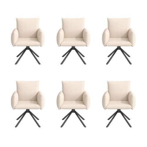 6 Chaises De Table-pivotant à 360°-fauteuil Rembourré-avec 4 Pieds En Métal-en Velours-beige