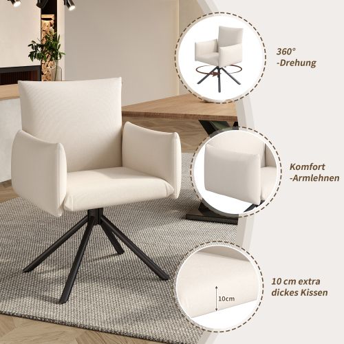 4 Chaises De Table-pivotant à 360°-fauteuil Rembourré-avec 4 Pieds En Métal-en Lin-beige