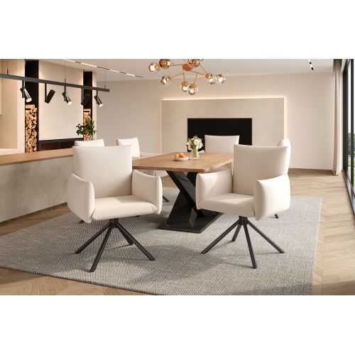 6 Chaises De Table-pivotant à 360°-fauteuil Rembourré-avec 4 Pieds En Métal-en Lin-beige