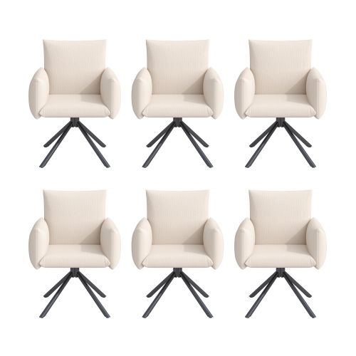6 Chaises De Table-pivotant à 360°-fauteuil Rembourré-avec 4 Pieds En Métal-en Lin-beige