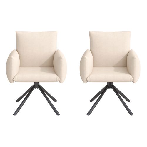 2 Chaises De Table-pivotant à 360°-fauteuil Rembourré-avec 4 Pieds En Métal-en Velours-beige