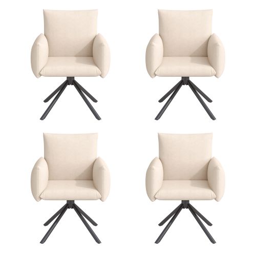 4 Chaises De Table-pivotant à 360°-fauteuil Rembourré-avec 4 Pieds En Métal-en Velours-beige