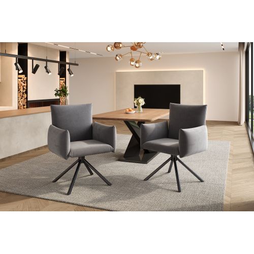 2 Chaises De Table-pivotant à 360°-fauteuil Rembourré-avec 4 Pieds En Métal-en Velours-gris