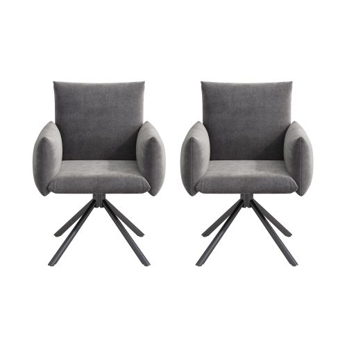 2 Chaises De Table-pivotant à 360°-fauteuil Rembourré-avec 4 Pieds En Métal-en Velours-gris