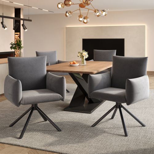 4 Chaises De Table-pivotant à 360°-fauteuil Rembourré-avec 4 Pieds En Métal-en Velours-gris