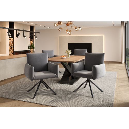 4 Chaises De Table-pivotant à 360°-fauteuil Rembourré-avec 4 Pieds En Métal-en Velours-gris