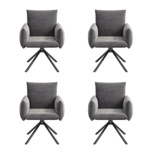 4 Chaises De Table-pivotant à 360°-fauteuil Rembourré-avec 4 Pieds En Métal-en Velours-gris