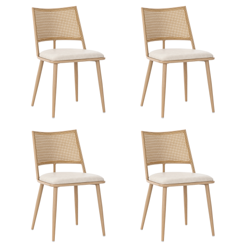 4 Chaises De Table-assise En Polyuréthane-dossier En Rotin-pour Salon Ou Chambre-beige