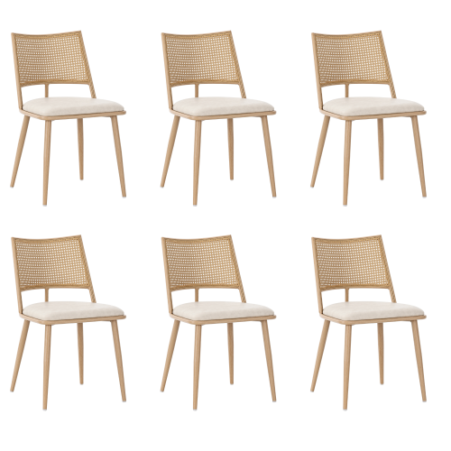 6 Chaises De Table-assise En Polyuréthane-dossier En Rotin-pour Salon Ou Chambre-beige