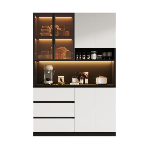 Buffet de Cuisine - vitrines De Cuisine - avec Éclairage LED- blanc Et Noir