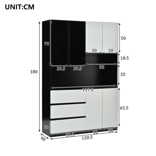 Buffet de Cuisine - vitrines De Cuisine - avec Éclairage LED- blanc Et Noir