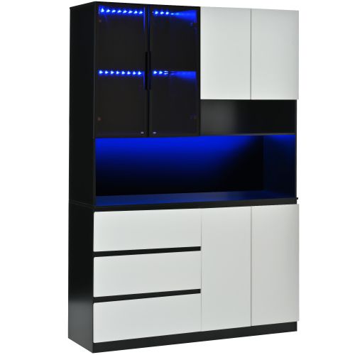 Buffet de Cuisine - vitrines De Cuisine - avec Éclairage LED- blanc Et Noir