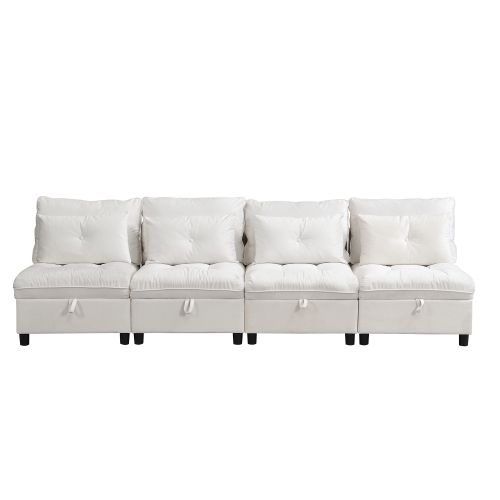 Canapé Modulable 4 Places-espace De Rangement Sous Tous Les Coussins D'assise-en Chenille-beige