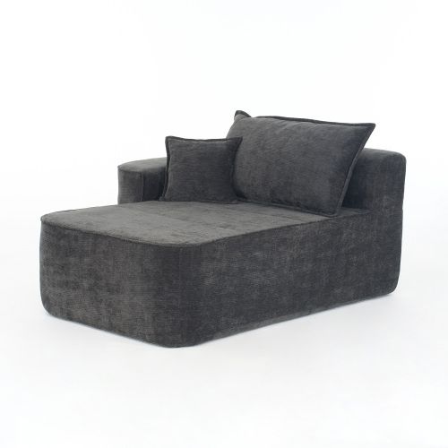 Chaise Longue Sans Montage–canapé Confortable -avec Coussins Et Poches Latérales-Noir
